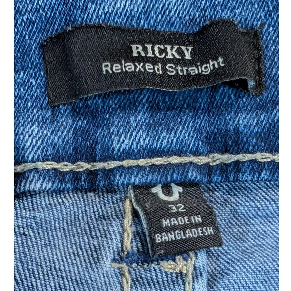 True Religion Ricky Relaxed‎ Straight Jeans Mens 32 Medium Wash Blue Denim